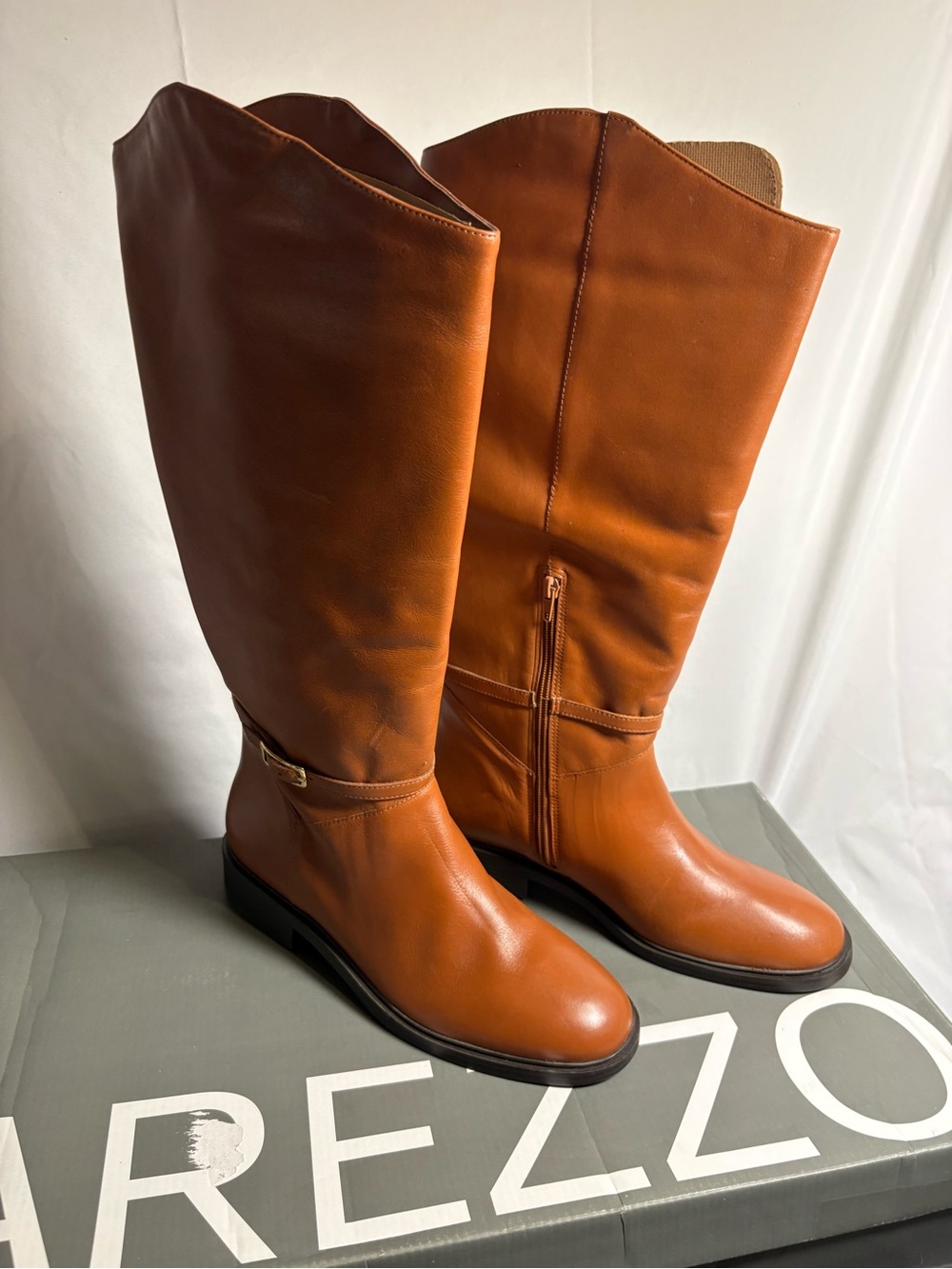 New AREZZO Women’s Tall Riding Boots in Cognac Brown size 9.5